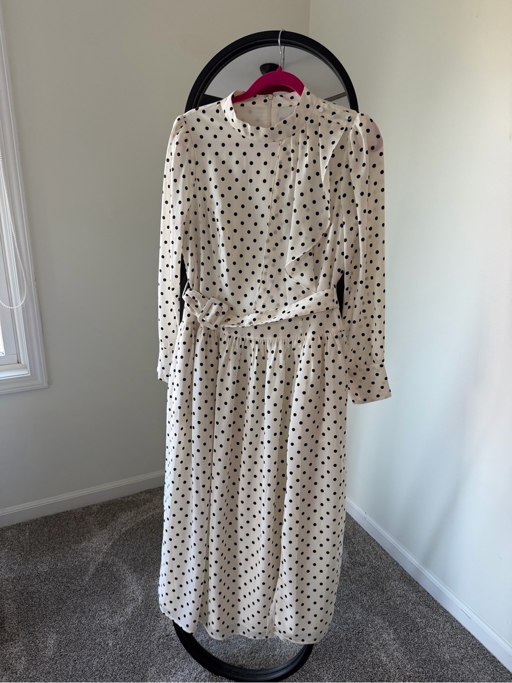 NWTClassy with a twist of Vintage Long Sleeve Midi Dress - Cream with Black Dots
